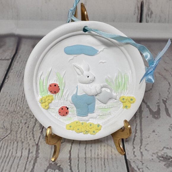 Mouse Rabbit Chicken Chalk Ware Wall Plaque Set Of 3 Ornament Round Oval Hanging - Picture 4 of 13